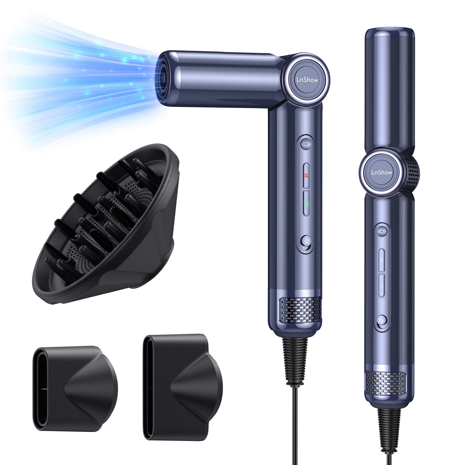 Foldable Hair Dryer with Diffuser High-Speed Professional - Grey